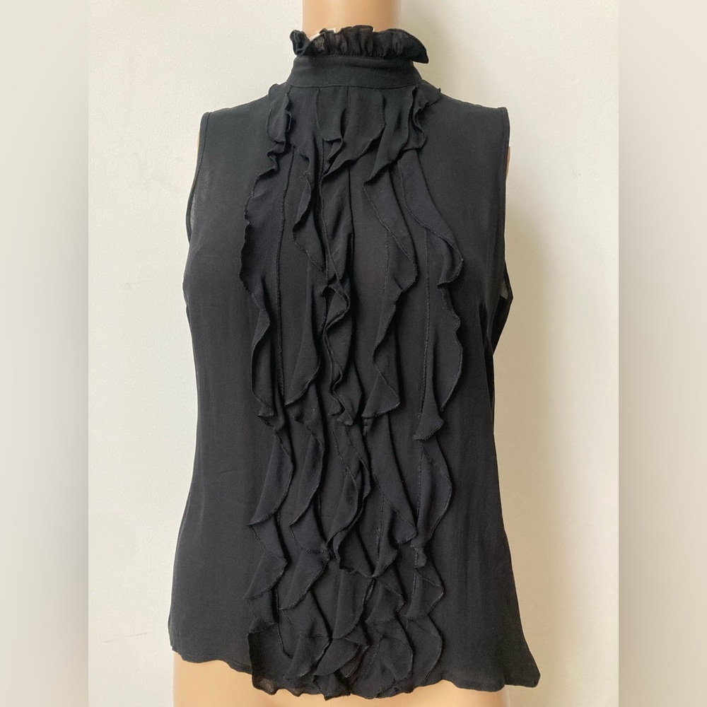 Michael Kors Elegant Black Silk Sleeveless Ruffle Top